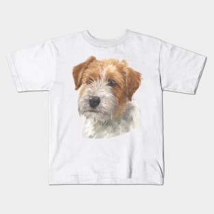 Adorable Rough Coated Jack Russell Terrier Watercolor Art Kids T-Shirt